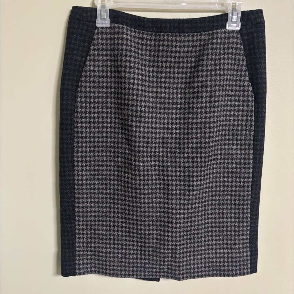 J Crew Wool Pencil Skirt Womens Size 6 Houndstooth Black Gray Mini Short